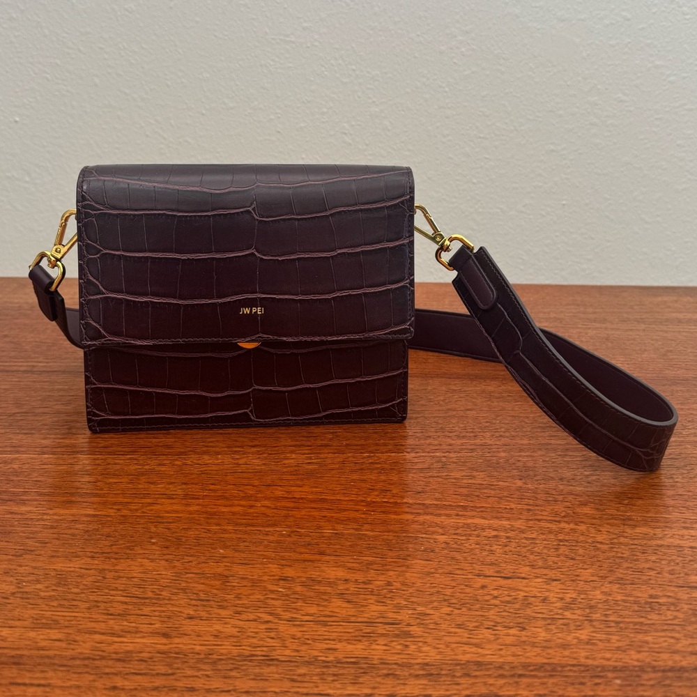 JW PEI brown croc mini flap crossbody bag